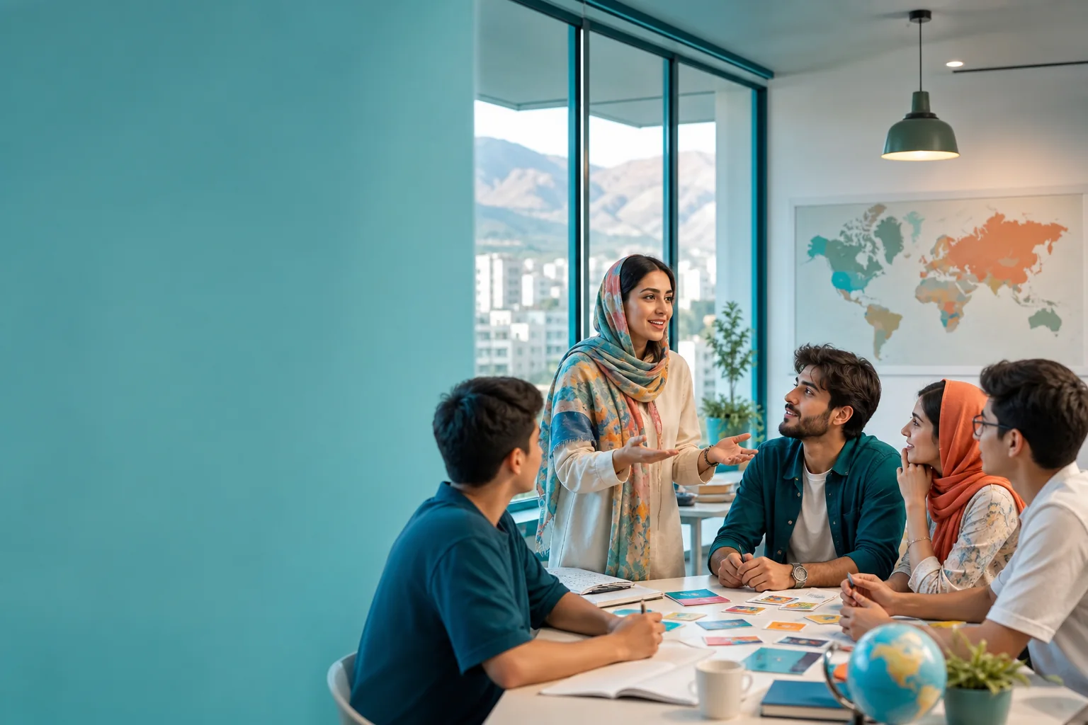 کلاس گفت‌وگوی زبان با مدرس و زبان‌آموزان ایرانی